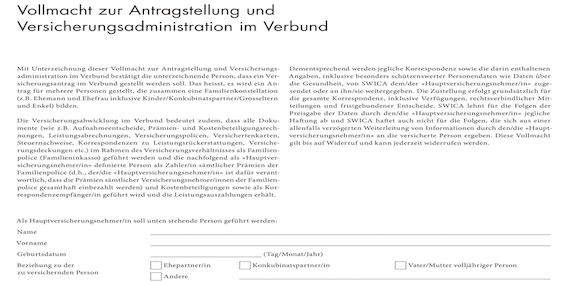 SWICA Verbundantrag Vollmacht
